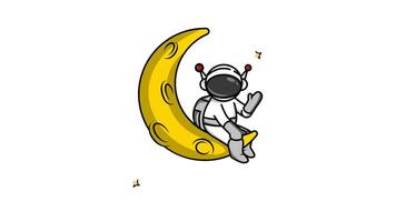 astronaut och måne ikon animering för flyg- begrepp , isolerat astronomi tecken och symbol 2d looped animerad antal fot rörelse grafisk design video
