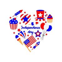 4to de julio Estados Unidos independencia día tarjeta. lindo, simple, mano dibujado plano dibujos animados estilo. gráficos en americano bandera. vector