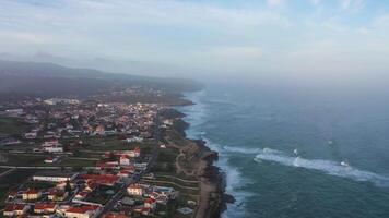 Coastline of Portugal near Azenhas do Mar. Cliffs and Waves of Atlantic Ocean. Aerial View. Drone Moves Forward video