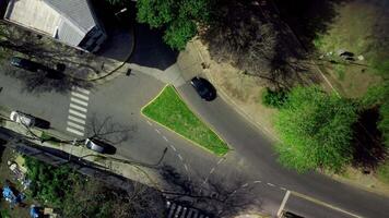 Aerial view on road street, crossroad and car travel. video