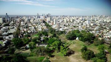 City buildings faraway, copter drone view. video