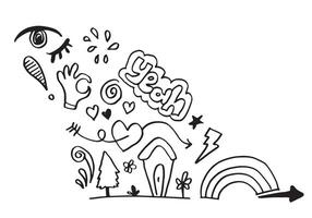 hand-drawn cute doodle set on white background. doodle design elements.doodle kids for decoration and coloring page. vector