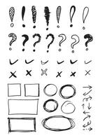 Doodle lines and curves.Hand drawn check and arrows signs. Set of simple doodle lines, curves, frames and spots. Collection of pencil effects. Doodle border. Simple doodle set. vector