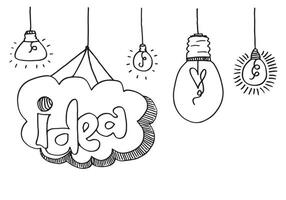 Hand drawn light bulb icons with concept of idea. Doodle style. vector