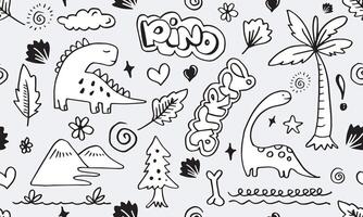 Dino. Seamless pattern in doodle style. Hand drawn.Hand drawn children's pattern for fashion clothes, shirt, textile. vector