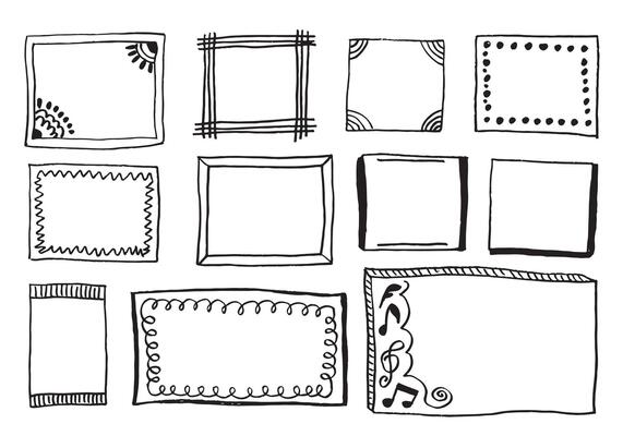 Frames doodle. sketch square frames and different elements.