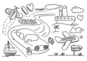 Set of hand drawn travel doodle. Doodle art world travel collection design. vector