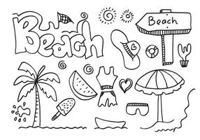 Beach doodles.summer symbols, such as ice cream, palm tree, sunglasses, cactus and watermelon. vector