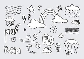 Weather Doodle Set illustration with hand drawn line art style vector