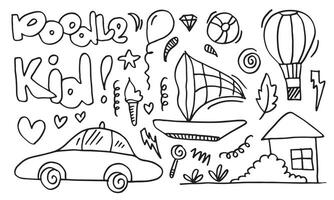 hand-drawn cute doodle set on white background. doodle design elements.doodle kids for decoration and coloring page. vector