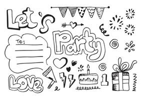 Let s party. Hand drawn cartoon illustration. Bright hand drawn lettering in circle for card, poster, banner. vector