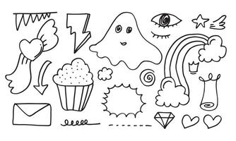 hand-drawn cute doodle set on white background. doodle design elements.doodle kids for decoration and coloring page. vector