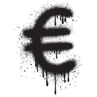 graffiti Euro coin with over spray in black over white. vector