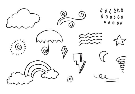 Weather Doodle Set illustration with hand drawn line art style