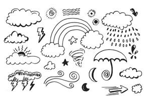 Weather Doodle Set illustration with hand drawn line art style vector