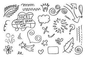 Hand drawn set doodle elements for concept design isolated on white background. vector