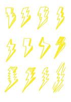 set of hand drawn doodle electric lightning bolt symbol sketch illustrations. thunder symbol doodle icon. vector
