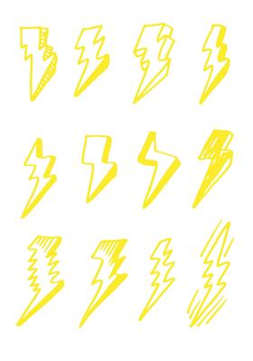 set of hand drawn doodle electric lightning bolt symbol sketch illustrations. thunder symbol doodle icon.