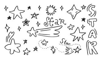 Hand drawn stars set. Star doodles collection on white background. vector