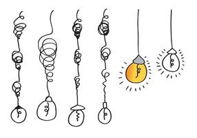 Hand drawn light bulb icons with concept of idea. Doodle style. vector