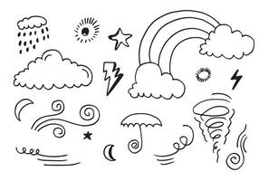 Weather Doodle Set illustration with hand drawn line art style vector