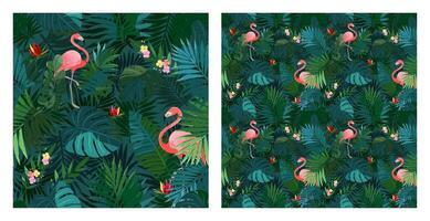 Tropical pattern with flamingos vector