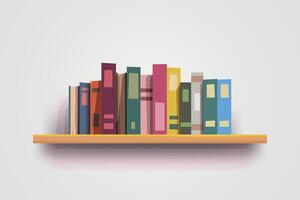 shelf full of colorful books realistic shadow vector