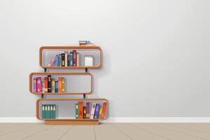 wooden unit with books on bright room vector