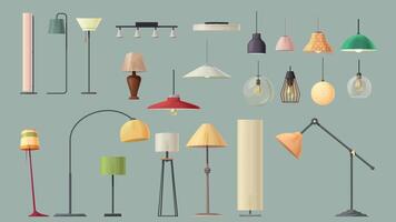 big set of electric lamps on blue vector