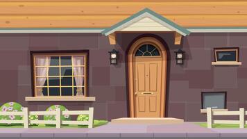 front view on wooden house close view vector