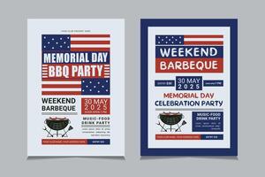 Memorial Day BBQ flyer template vector