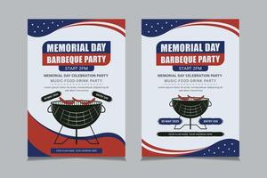 Memorial Day BBQ flyer template vector