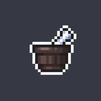 black bowl with bone in pixel art style vector