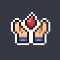 blood care hand in pixel art style vector