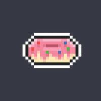 strawberry doughnut in pixel art style vector