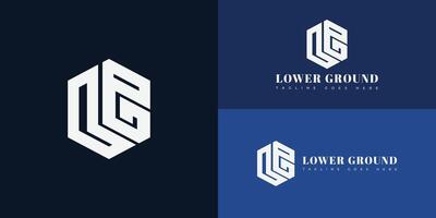Abstract initial hexagon letter LG or GL logo in white color isolated on multiple background colors. The logo is suitable for property and construction company icon logo design inspiration templates. vector