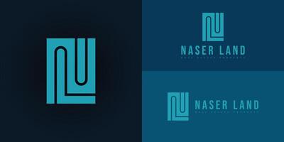 Abstract initial rectangle letter NL or LN logo in blue color isolated on multiple background colors. The logo is suitable for property and real estate company icon logo design inspiration templates. vector