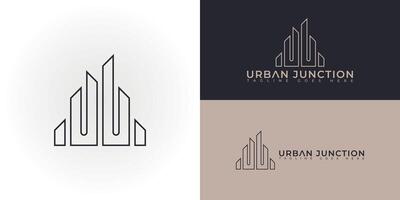 Abstract initial building letter UJ or JU logo in black color isolated on multiple background colors. The logo is suitable for real estate property company icon logo design inspiration templates. vector