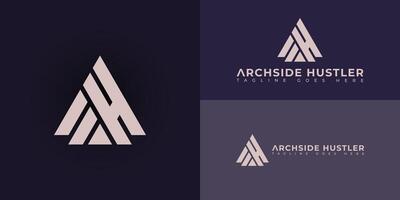 Abstract initial triangle letter AH or HA logo in soft gold color isolated on multiple background colors. The logo is suitable for real estate property company icon logo design inspiration templates. vector