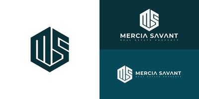 Abstract initial hexagon letter MS or SM logo in green color isolated on multiple background colors. The logo is suitable for property and real estate company icon logo design inspiration templates. vector