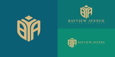 Abstract initial hexagon letter BA or AB logo in gold color isolated on multiple background colors. The logo is suitable for property and real estate company icon logo design inspiration templates. vector