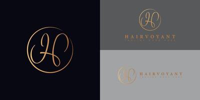 Abstract initial circle letter H or HH logo in luxury gold color isolated on multiple background colors. The logo is suitable for beauty and spa salon company icon logo design inspiration templates. vector