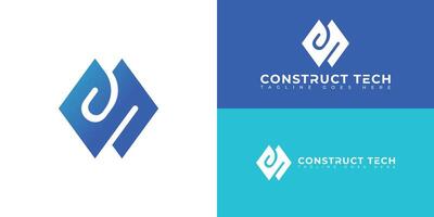 Abstract initial letter CT or TC logo in gradient blue color isolated on multiple background colors. The logo is suitable for technology construction company icon logo design inspiration templates. vector