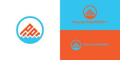 Abstract initial circle letter P or PP logo in blue-orange color isolated on multiple background colors. The logo is suitable for property and real estate company icon logo design inspiration template vector