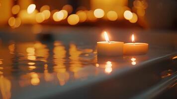 The warm water of the tub soothes your muscles while the soft candlelight calms your mind providing the ultimate relaxation. video
