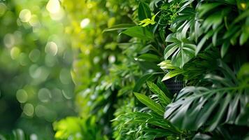 een leven muur gevulde met weelderig planten en groen creëren een vredig en ontspannende omgeving. video