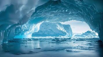 retiro para uma caloroso e confortável gelo caverna depois de uma dia do explorando a majestoso icebergs e congeladas tundras do Antártica. video