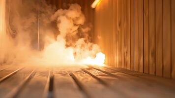 Steam rising from the saunas cedar walls as the temperature rises. video