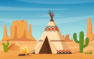 Teepee, lodge or wigwam. Traditional camp, tent style handmade home for indigenous people, Native Americans. vector