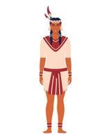 Native american indian woman in traditional costume with feathers. vector